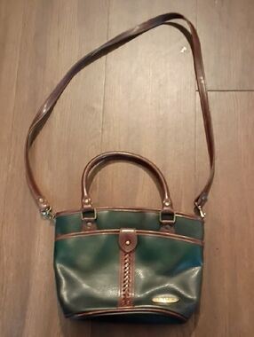 Liz Claiborne Green Crossbody Tote with Brown Trim